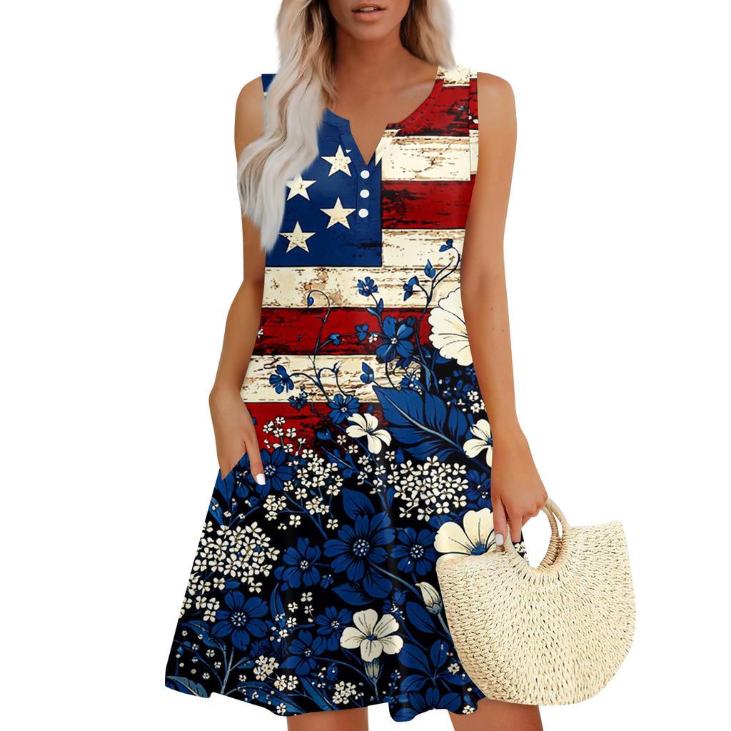 Women's Fashionable Casual Independence Day Print Dress