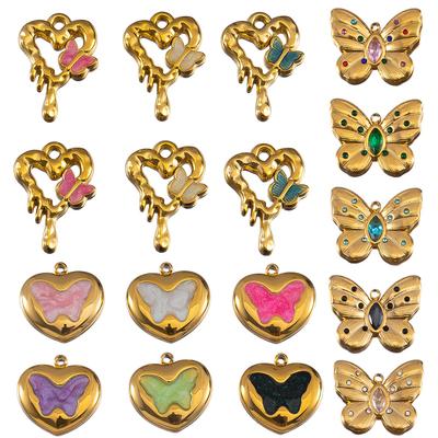 2pcs Enamel Butterfly Lava Love Heart Charms 304 Stainless Steel Pendant Base Crystal Bead DIY Jewelry Making Earrings Necklaces