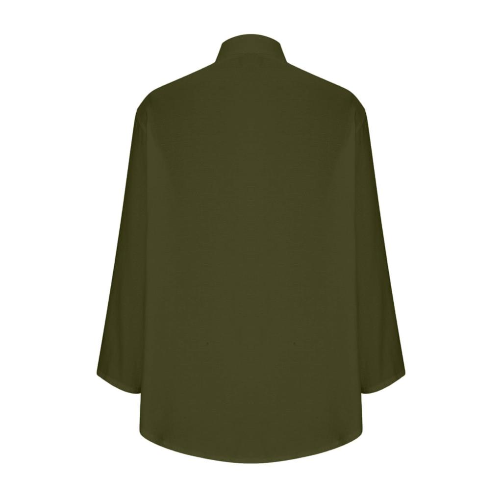 Camicetta da Donna alla Moda con Colletto a Manica Lunga Doppia Tasca Abito Elegante