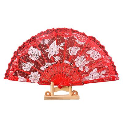 1Pc Rose Lace Aesthetic Beauty Fan Fashion Performance Props Classical Folding Fan Solid Color Hollow