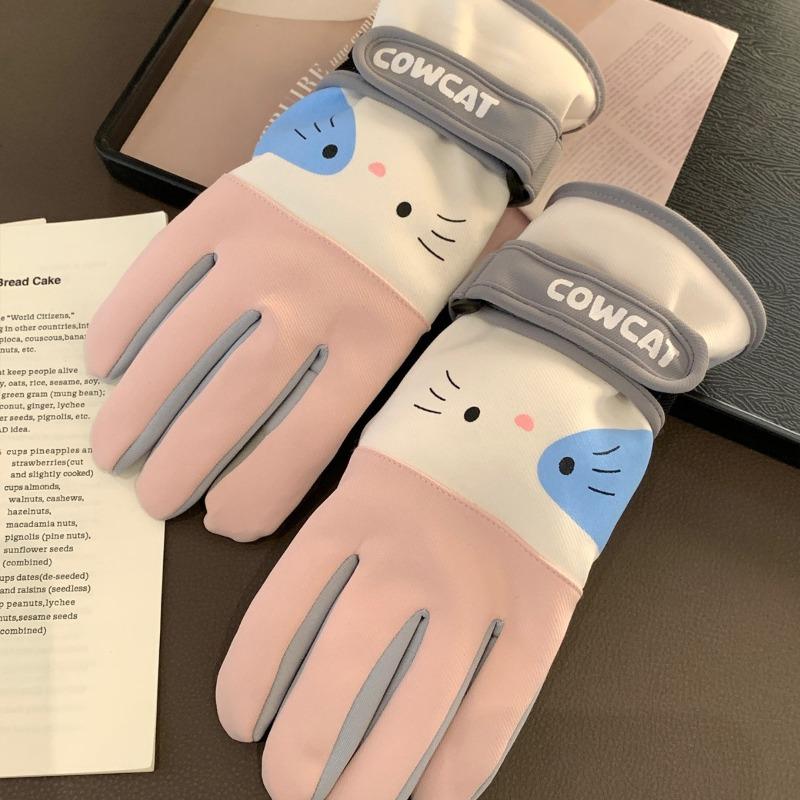 Herbst- und Winterwarme wasserdichte und rutschfeste Handschuhe niedliche Katze Samt verdickt Studentin weiblich Laufen Outdoor Reiten