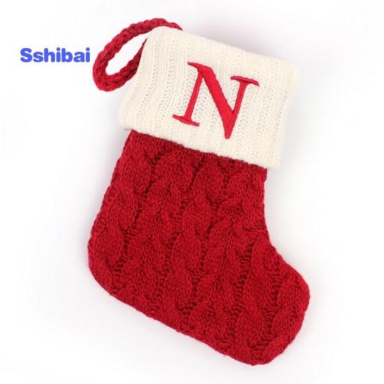 Christmas Sock Ornament with Lanyard Large Capacity Rich Color Classic Letter Design Stocking Hanging Decoration