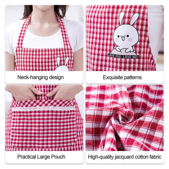 Cute Cartoon Rabbit Kitchen Apron for Men Women Pink White