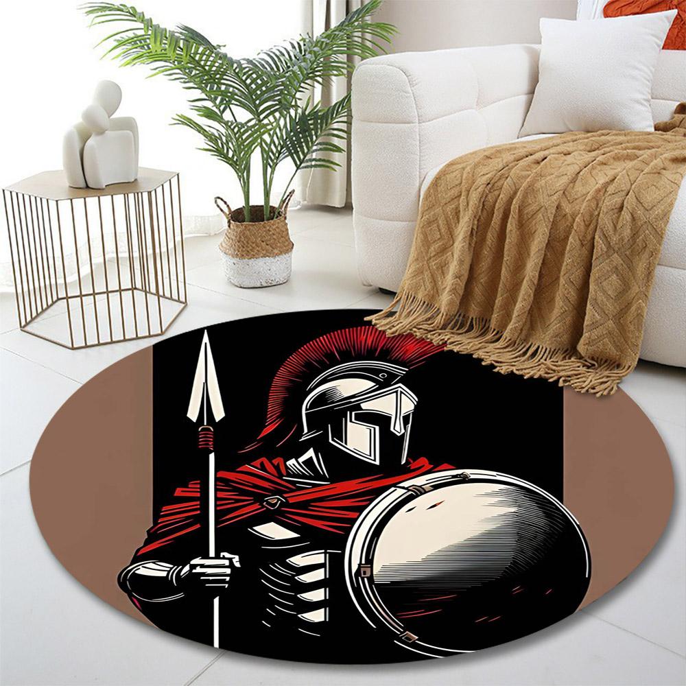 Warrior pattern printed round rug, living room, bedroom, game room carpet, non-slip floor mat, gift