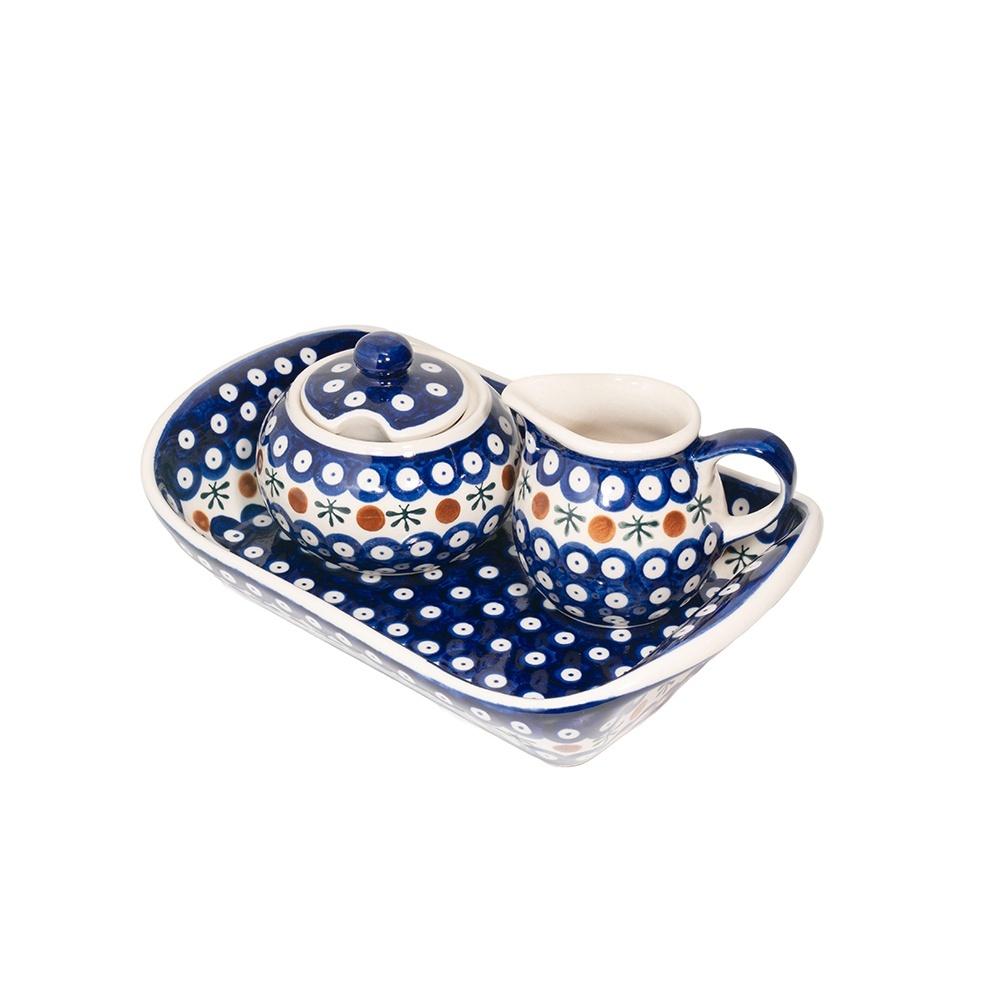Keramik Bolesławiec (AC) Kaffee- und Teegeschirr, K2-Muster, mit Kännchen