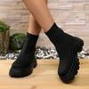 2024 Knitted Chunky Platform Ankle Boots Women Comfort Round Toe Thick Sole Sock Shoes Woman Slip On Stretchy Short Boots Female