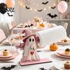 Wooden Roll Paper Stand Halloween Towel Holder, Cute Patchwork Ghost Napkin Stand, Holiday Home Accents Rustic Dispenser for Kitchen Dining