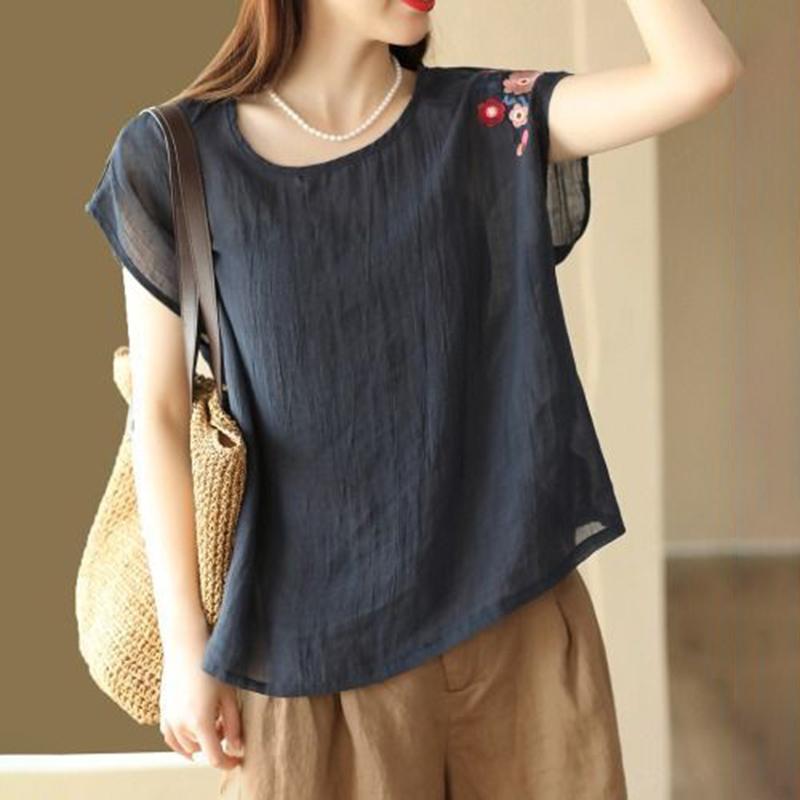 Tops Women Cotton Summer Large Size T-shirt Loose Printed Casual Linen Sleeveless Top Pullover T-shirt Top