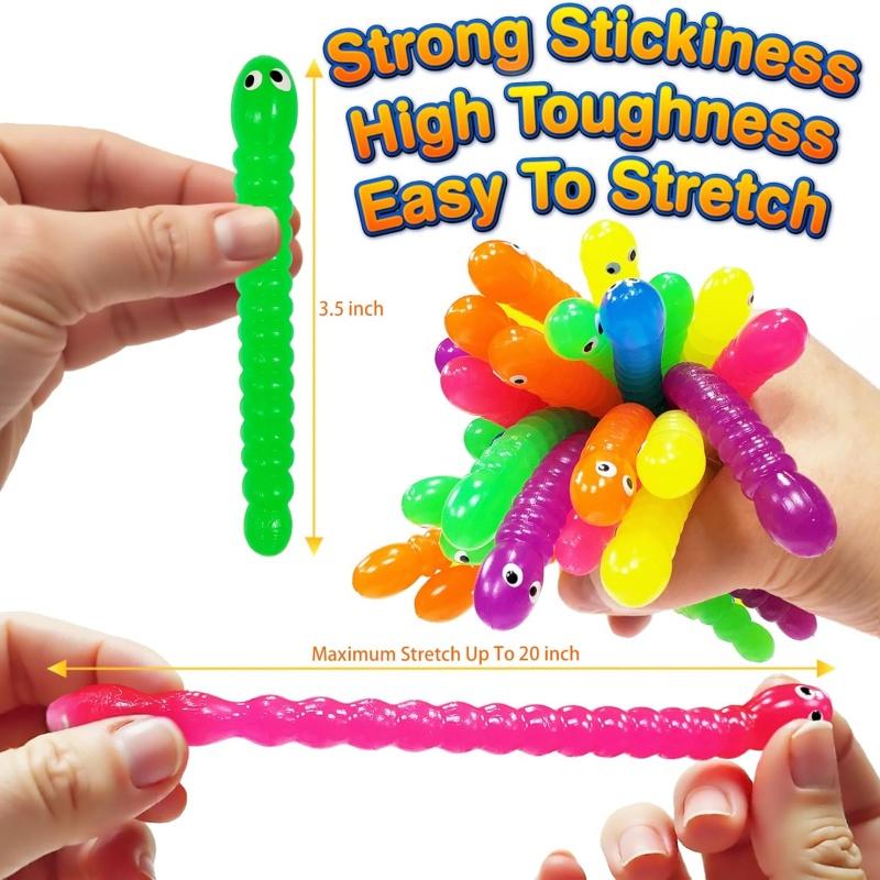 Colorful Stretchy Strings Sensory Fidget Worm Toys Party Favors For Kids & Adults Stress Relief Perfect Stocking Stuffers