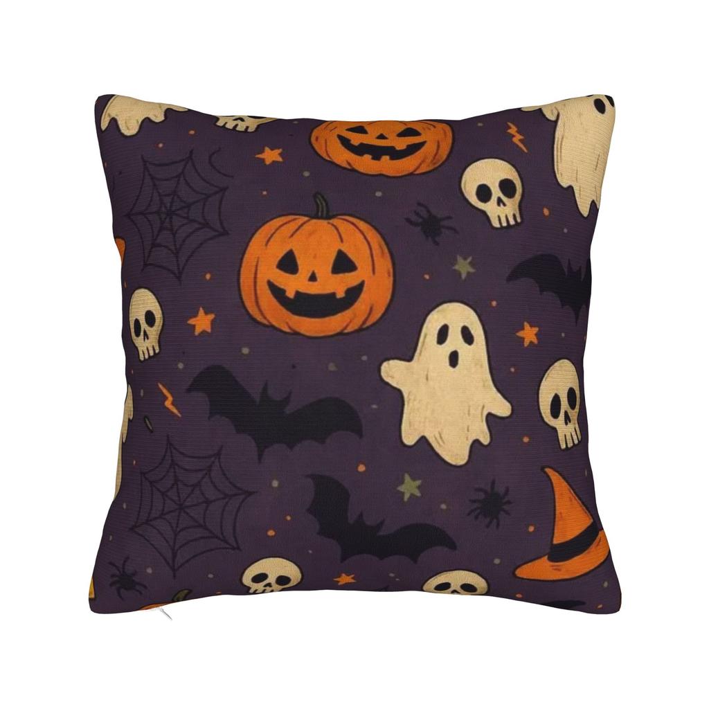 Decorative Pillow Cover Halloween Ghost Pumpkin Spooky Trick Or Treat Witch Chair Throw Pillow Case Cover Square Multi-Size