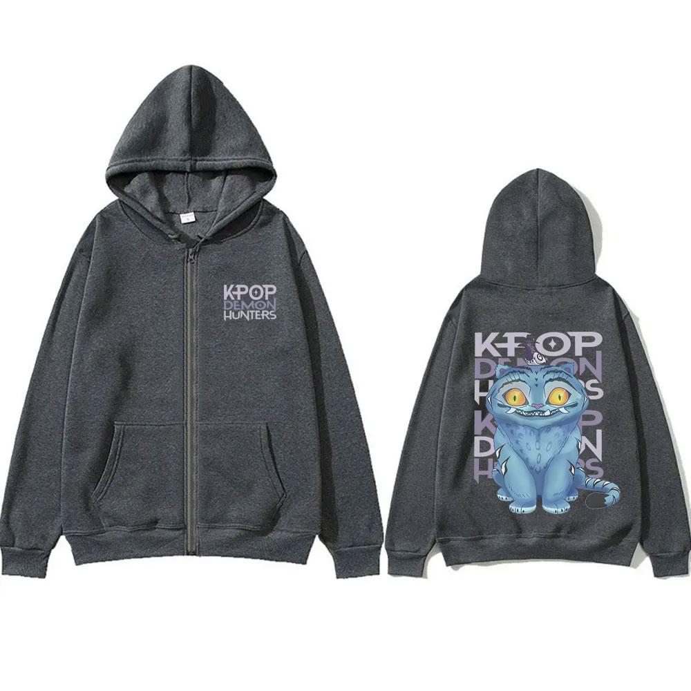 Kpop Dämonenjäger Dämlicher Tiger Reißverschluss-Hoodie Herren Damen Cartoon Mode Lässige Zip-Up-Jacke Herren Übergroßes Zip-Up-Sweatshirt