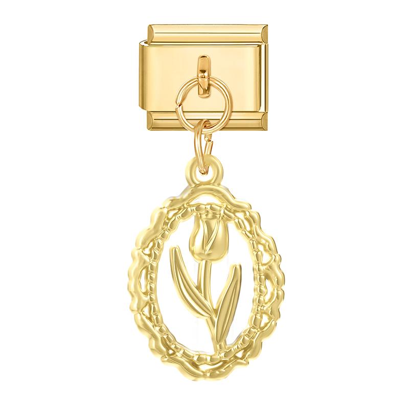 Gold Color Heart Lips Bow Knot Rose Swan Fishbone Pendant Charm Links Fit 9mm Stainless Steel Bracelet DIY Making Men Women Gift