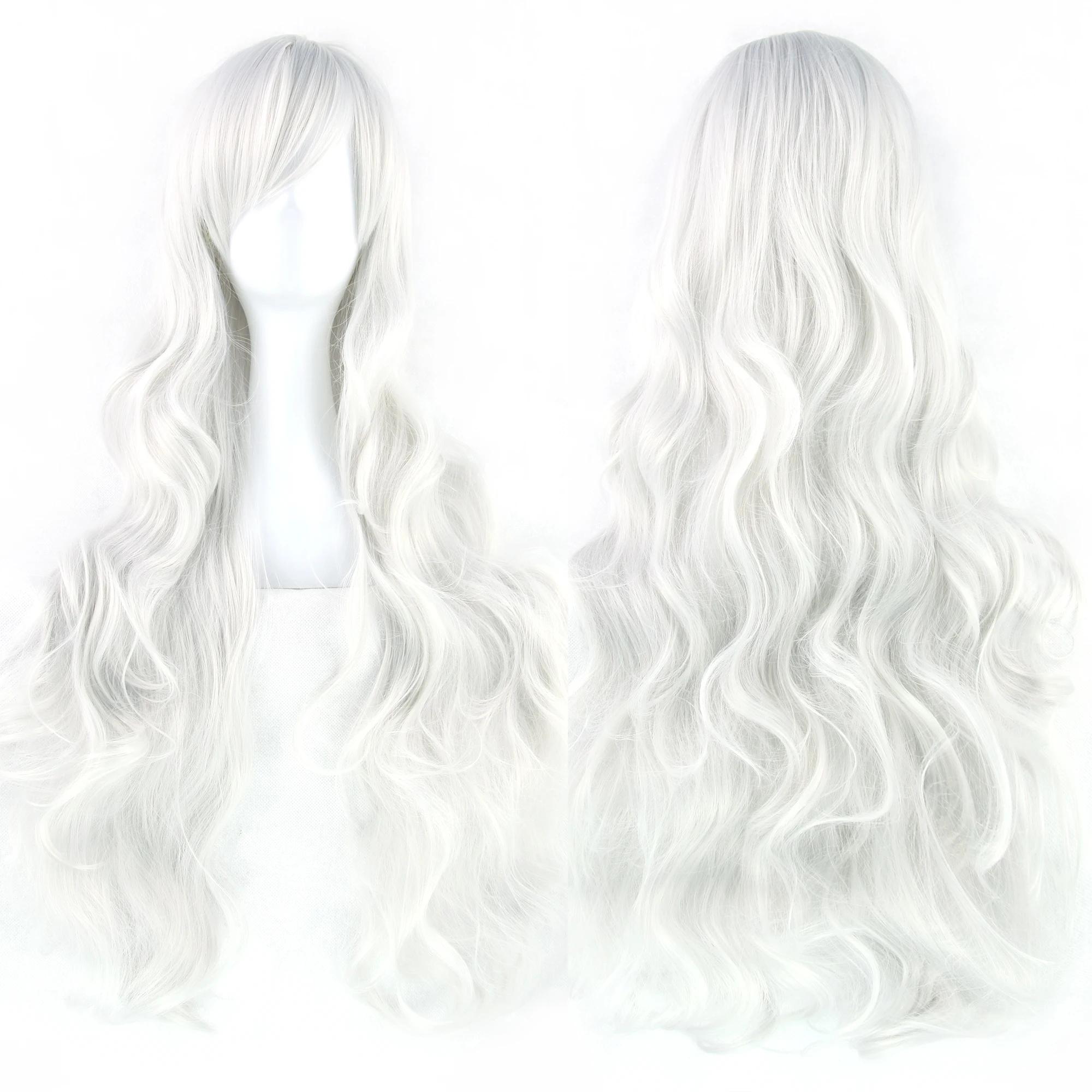 Synthetisch Haar Lang Krullend Kostuum Haar Pruiken Haardeel Roze Wit Feest Haar Anime Cosplay Pruik voor Vrouwen 32inches