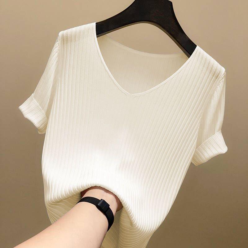 Ice Silk Women's Slim-Fit V-Neck Knit Top - Spring/Summer 2026 Trend