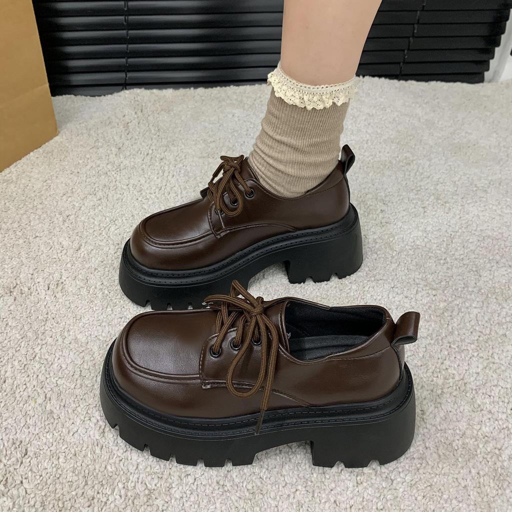 Platform Small Leather Shoes Women's New Height Increase Versatile Small Spring and Autumn Loafers 2025 Black Small Leather Shoes British Style