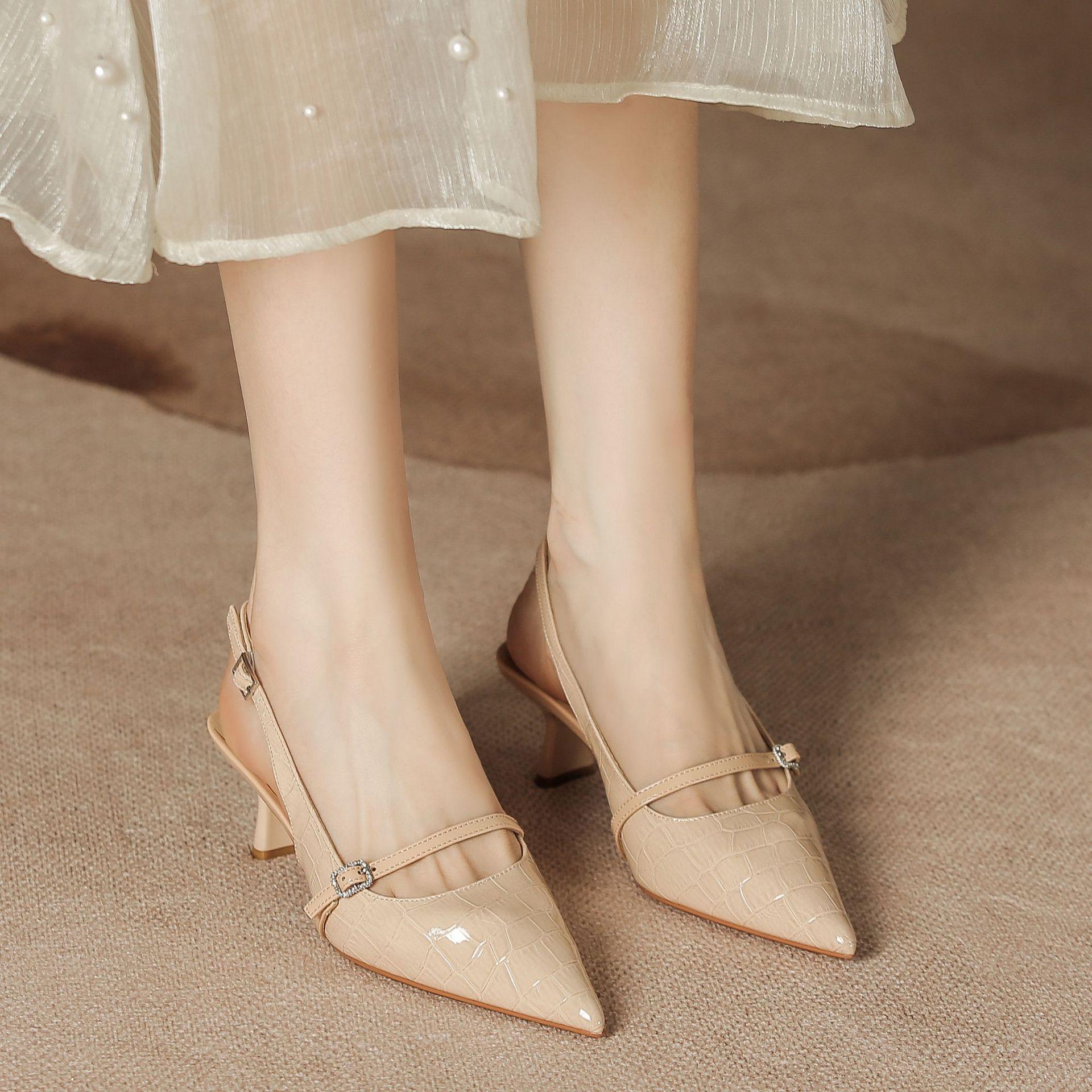 

H963-2ZR летние босоножки с неглубоким носком, полумешок с пустым носком, тонкий каблук, босоножки на высоком каблуке, женские стельки из овчины, новые 39