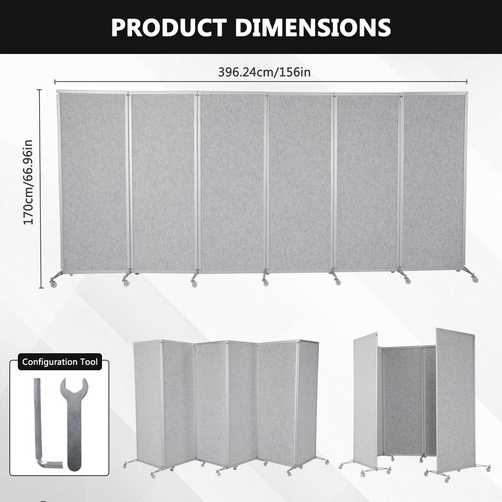 Office Privacy Screen with Lockable Wheels Privacy Partition Separator with Felt Board for Home Dorm Decor