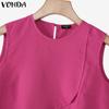 VONDA Women Round Neck Sleeveless Irregular Splits Casual Tank Tops