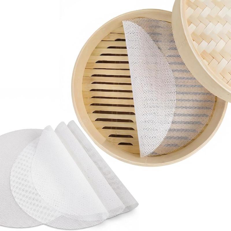 Silicone Bamboo Steamer Liners Non-Stick Round Reusable Steamer Mesh Pad Mats for Steaming Dumplings Vegetables Dim Sum Rice Buns Fish Kitchen Tools