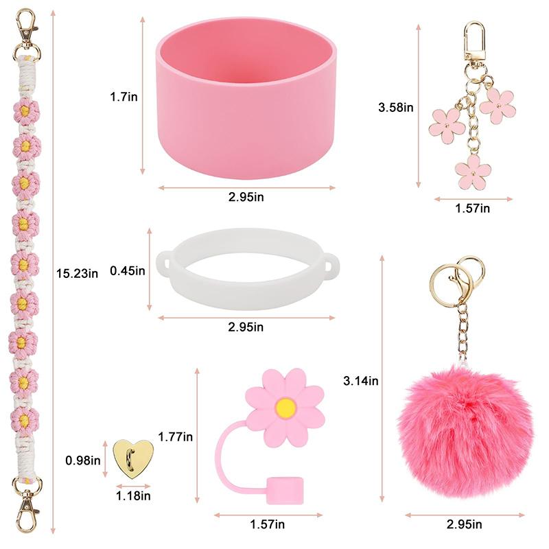 7 Pcs For Stanley Cup Accessory Set Includes 1 Water Bottle Handle Strap, 1 Cup Cover, 1 Fixed Cup Cover, 1Straw Cover, 3 Charms