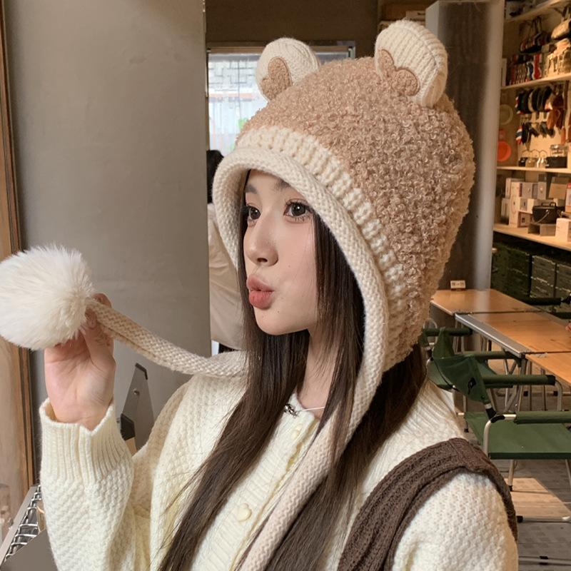 Cute Plush Hat Women's Autumn and Winter Colorful Fringed Braids Knitted Pullover Hat Ear Protector
