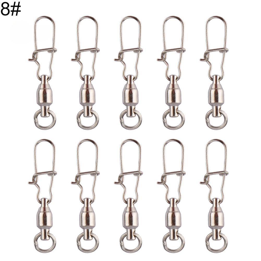 10Pcs Stainless Steel Fishing Connector Bearing Rolling Swivel with Snap Pins