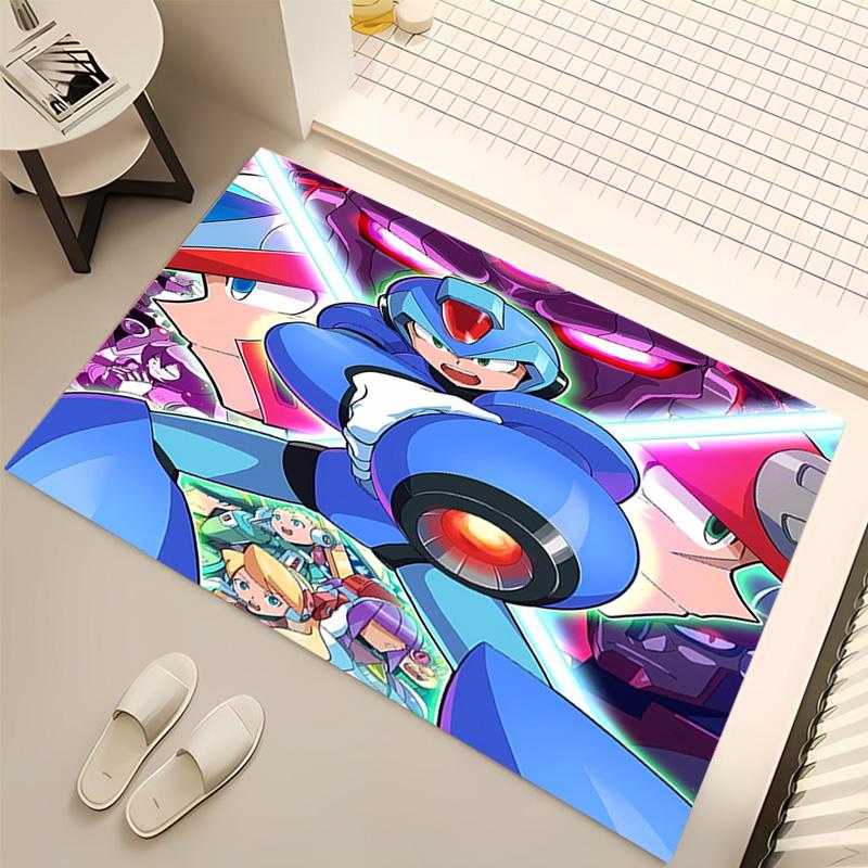 1pc Cartoon Rockman Game Megaman Print Area Rug - Soft, Washable Non-Slip Indoor Mat, Living Room, Home Office Decorative Rug,Office Decorative