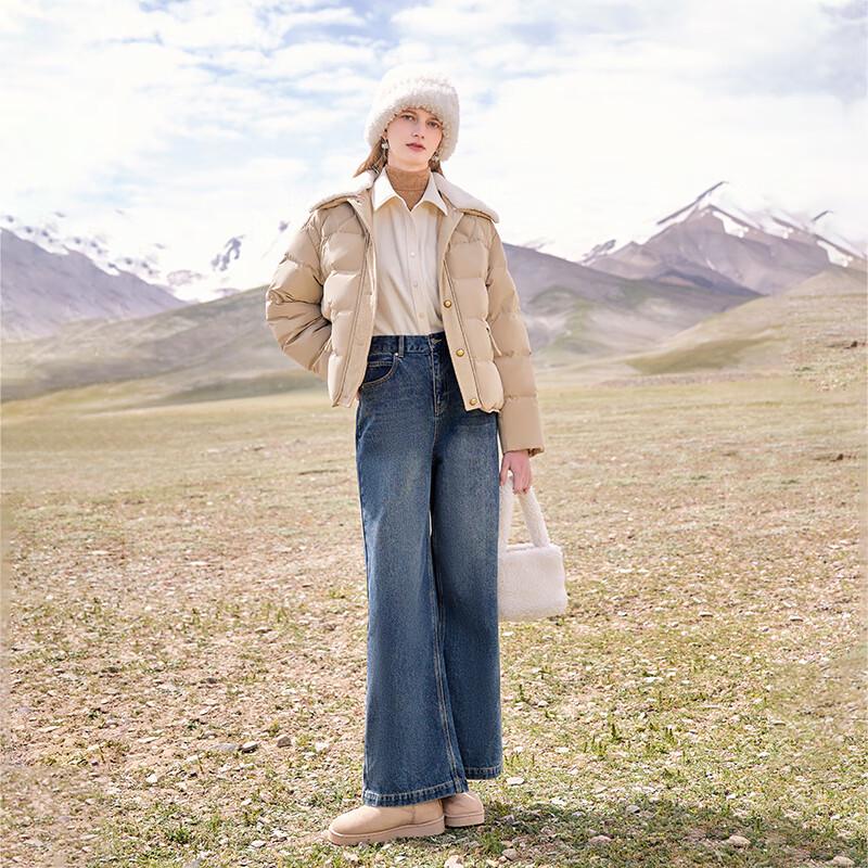 Qiusshuiyiren Women's Fashion Detachable Fur Collar Short Down Jacket