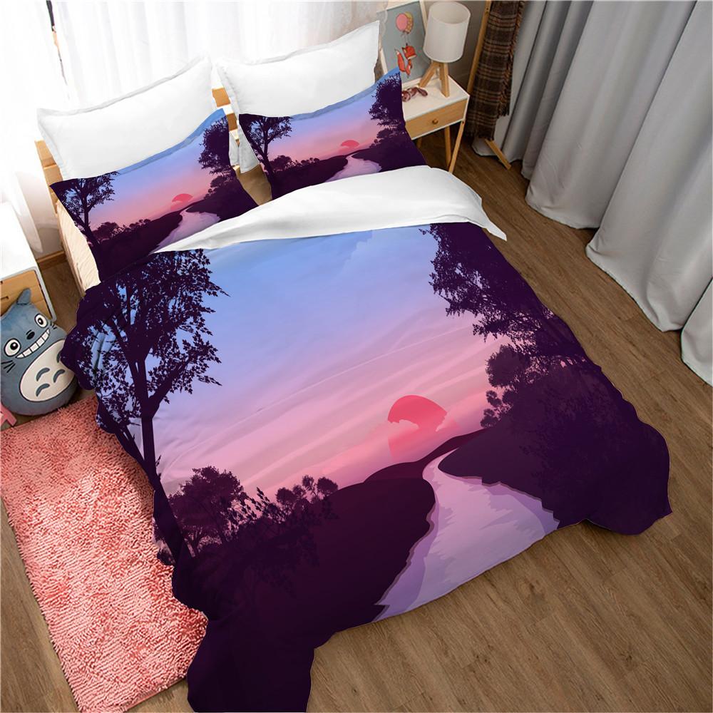 Nature Landscape Duvet Cover King/Queen Size Blue Sky Mountain Modern Art Bedding Set Watercolor 2/3pcs Polyester Quilt Cover
