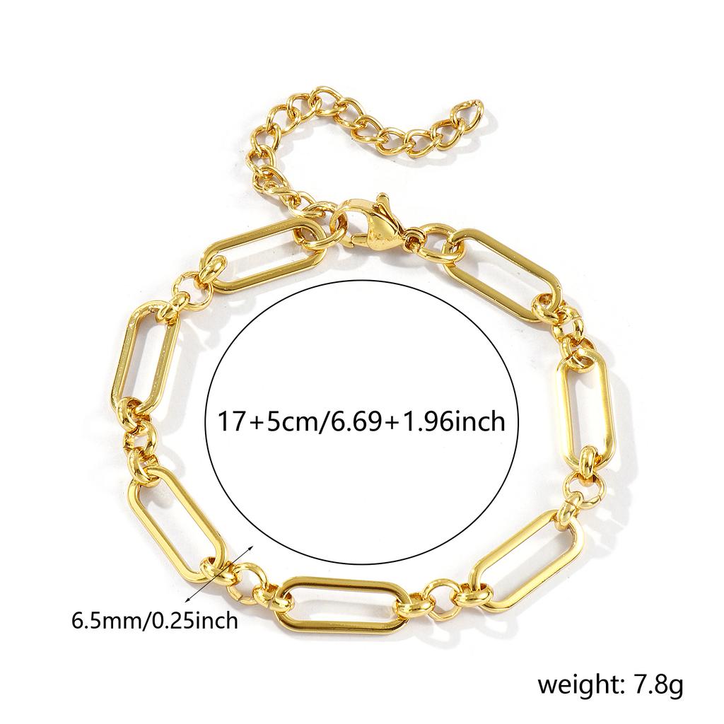 1 Piece Fashion304 Stainless Steel Handmade 18K Gold Plated Oval Link Chain Bracelets For Women Men Gift 17cm(6.7") long
