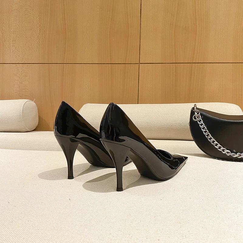 Summer Women's High Shoes Black Back Empty Metal Square Toe Sexy Stiletto High Heel Sandals Versatile Shoes