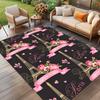 Paris Eiffel Tower Rose Pink Crystal Velvet Rug Romantic French Theme Bedroom Floor Mat Vintage Style Anti Slip Home Carpet