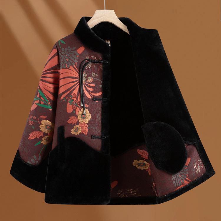 Middle-aged and Elderly People Plus Velvet Thickened Winter Fur Coat Mothers Wear Winter Warm Cotton Coat Grandma Imitation Mink Fur Top
