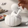 Atmospheric Festival Sculpture 3D Printed Pumpkin Boy Figurine Unpainted White DIY Statue Unique Tabletop Display Piece Halloween Mummy Sculpture