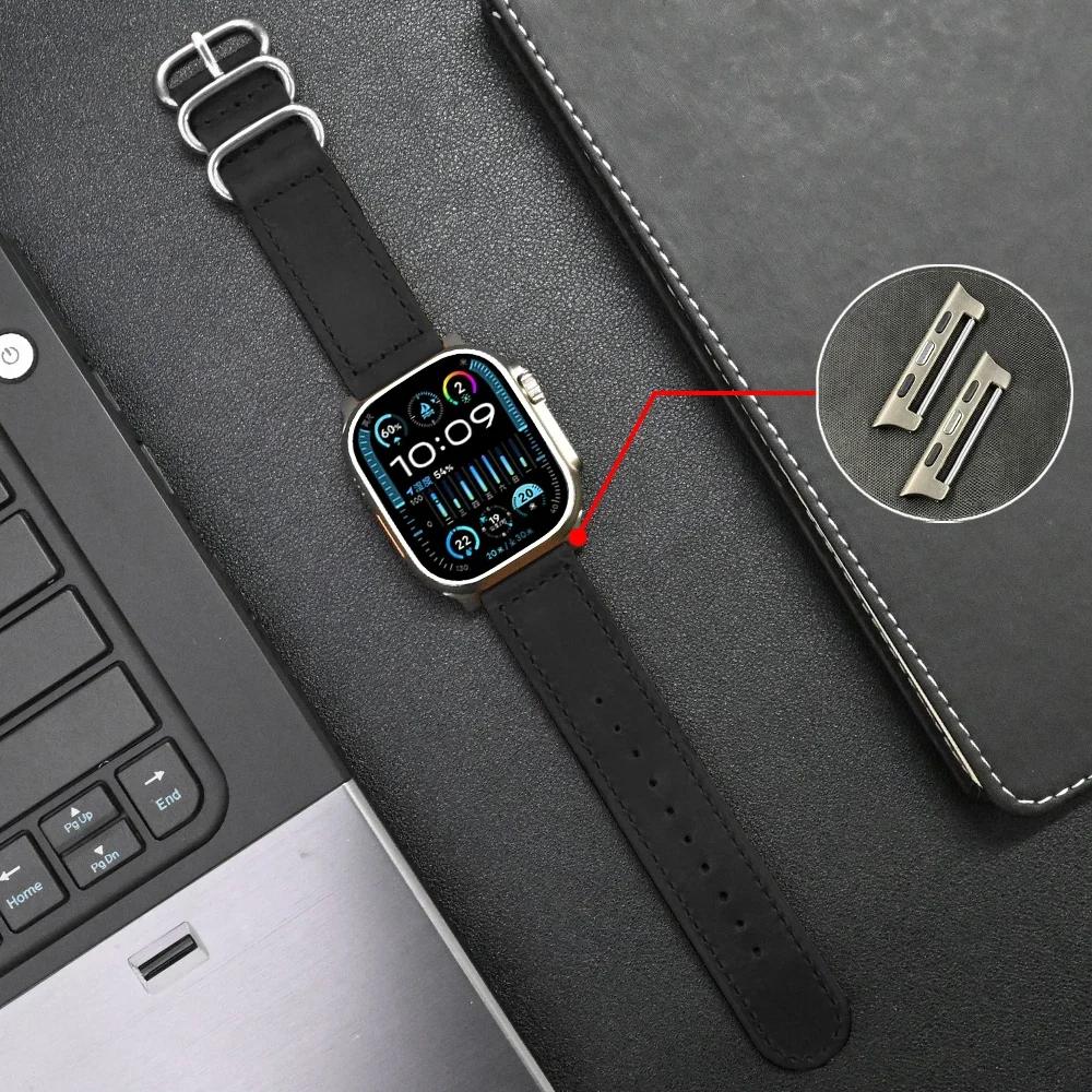 Натуральная кожаный ремешок для Apple Watch 49 мм 46 мм 45 мм 44 мм Ремешок Correa для iWatch Ultra 2 серии 10 9 8 7 6 5 4 Se Мужской ремешок for Apple Watch 46mm