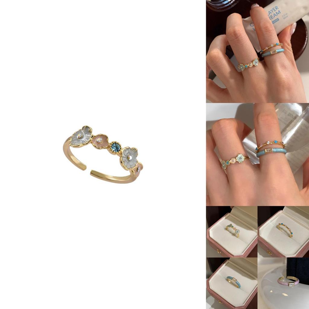 Stunning Glacier Mint Blue Enamel Ring Featuring Unique Floral Design For Women