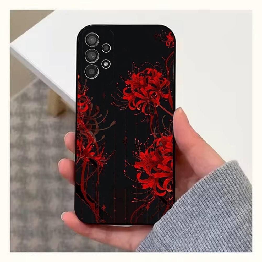 Red Spider Lily Flowers Case For Samsung S21,S20,S10,Plus,S9,S22,S25,Ultra,S24,S23,FE,Lite,Soft Silicone Black