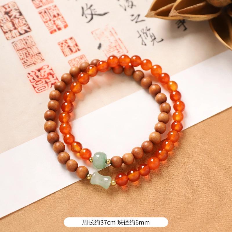 Multi-circle green sandalwood bracelet, men's and women's cultural play plate play bracelet, agate wooden Buddha beads stacked with accessories
