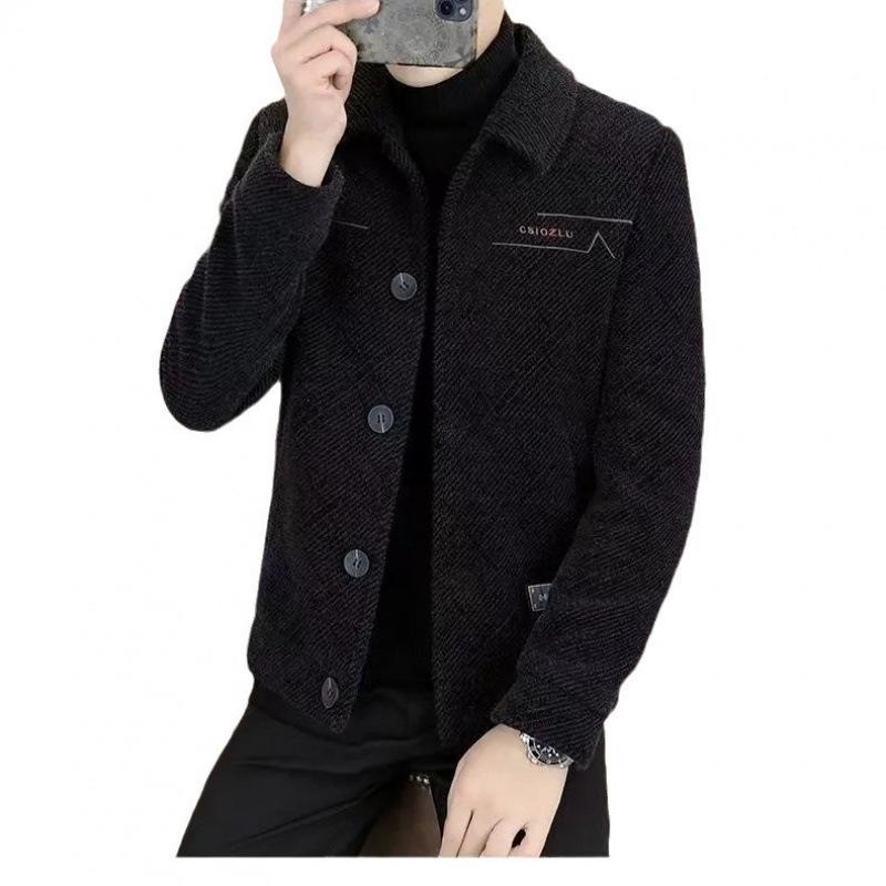 Men's Woolen Coat, Thickened Lapel Jacket for Autumn and Winter, Fitted Woolen Overcoat, Short Style