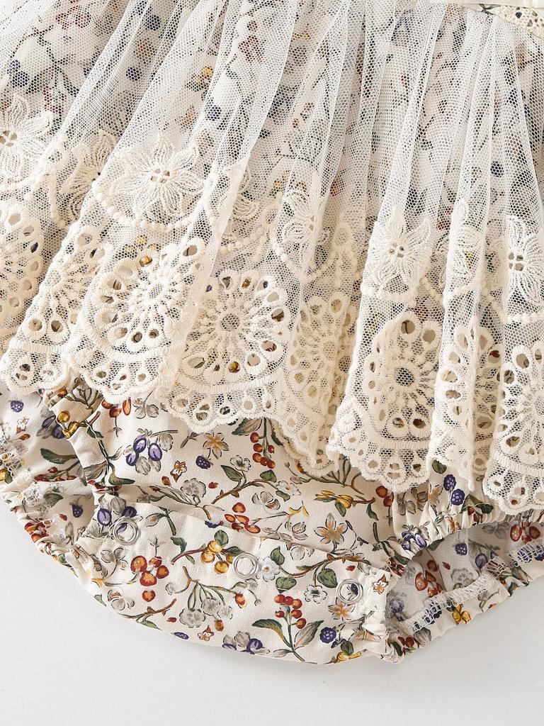 Newborn Girl's Lace Romper - Summer Short Sleeve Princess Outfit for 100 Days