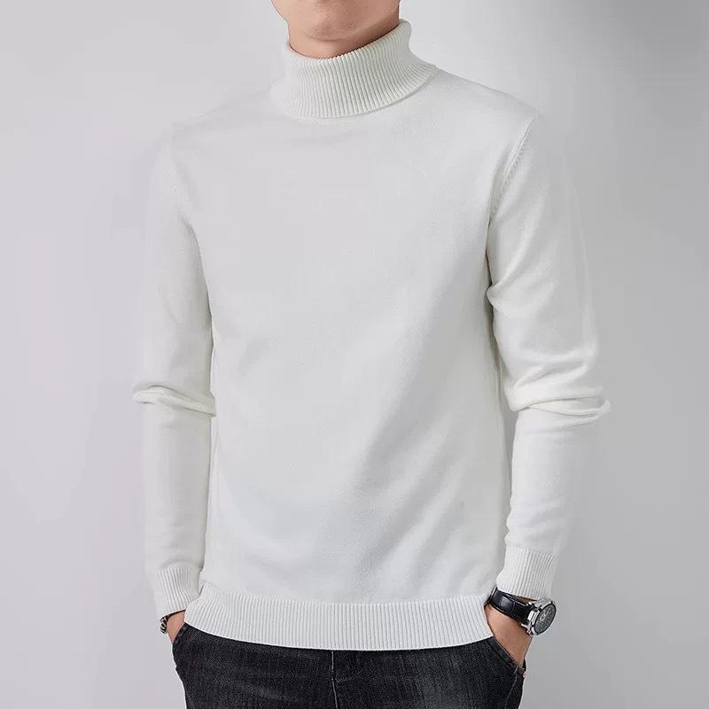 Men's Plus Velvet Thick Knitwear: Wear-Resistant High-End Wool Sweater with Fold-Over Neck.