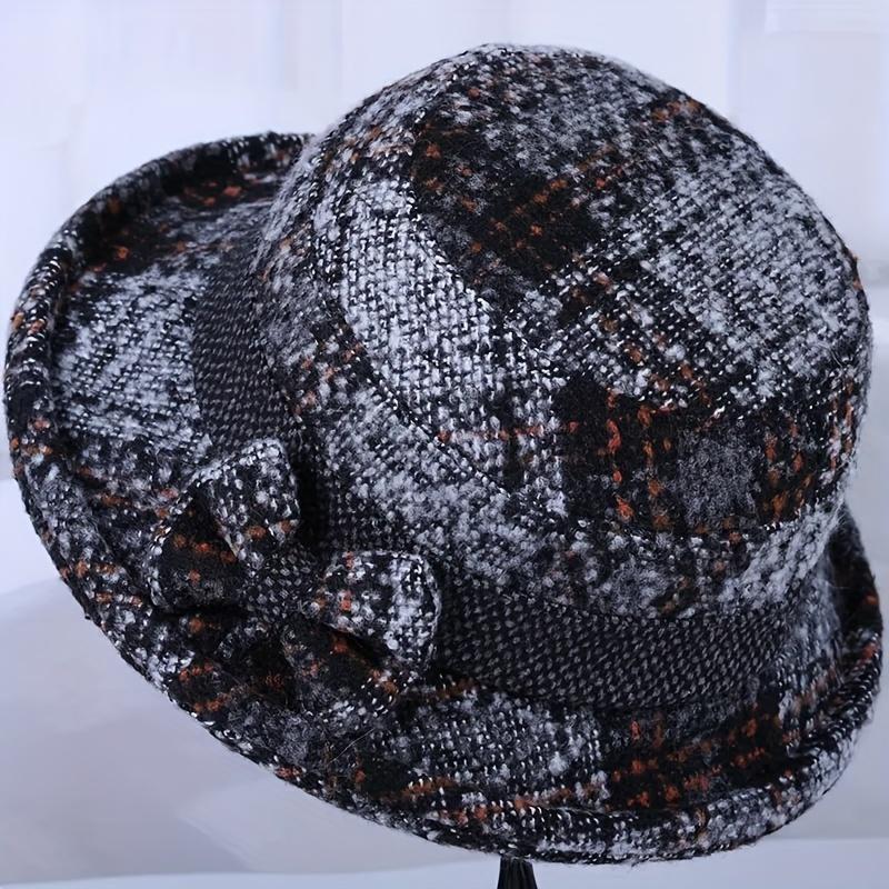 Autumn and Winter Knitted Bowknot Color Blocking Thickened Basin Hat, Casual Outdoor Sports Warm Wide Brimmed Bucket Hat