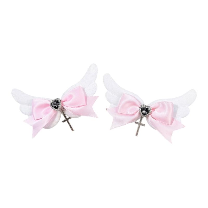 Baby Girls Hair Bows Clip With Angel Wing Gentle Nonslip Grip Ribbon Costume Accessories For Toddler Infants