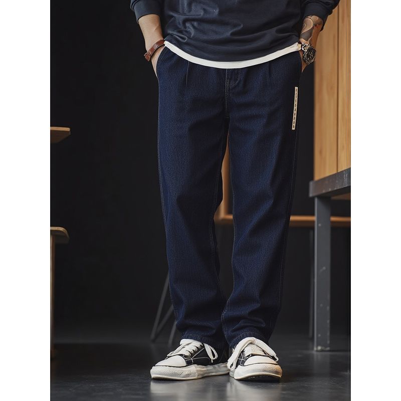 American Retro Style Heavy-Duty Pure Cotton Wide-Leg Jeans for Men, Spring and Autumn Straight Pants, Export Men's Casual Long Pants