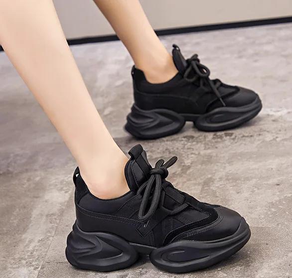 

Женская обувь, увеличивающая рост, весенний новый продукт, обувь из коровьей кожи на толстой подошве для женщин, повседневная спортивная обувь, кроссовки на платформе 40