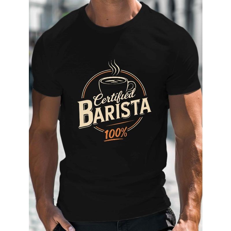European Size Men's Barista-Inspired Coffee Print T-Shirt - Casual Crew Neck, Short Sleeve, Lightweight & Comfy for Summer