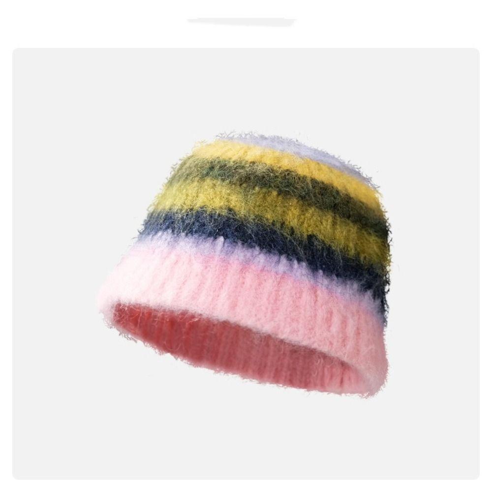 Dopamine Bucket Hats Breathable Knit Beanies Y2k Winter Caps  Women pink edge