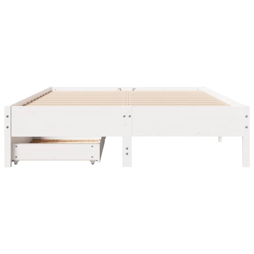 Vidaxl Bed Frame Without Mattress, White, 140X190 Cm, Solid Pine Wood