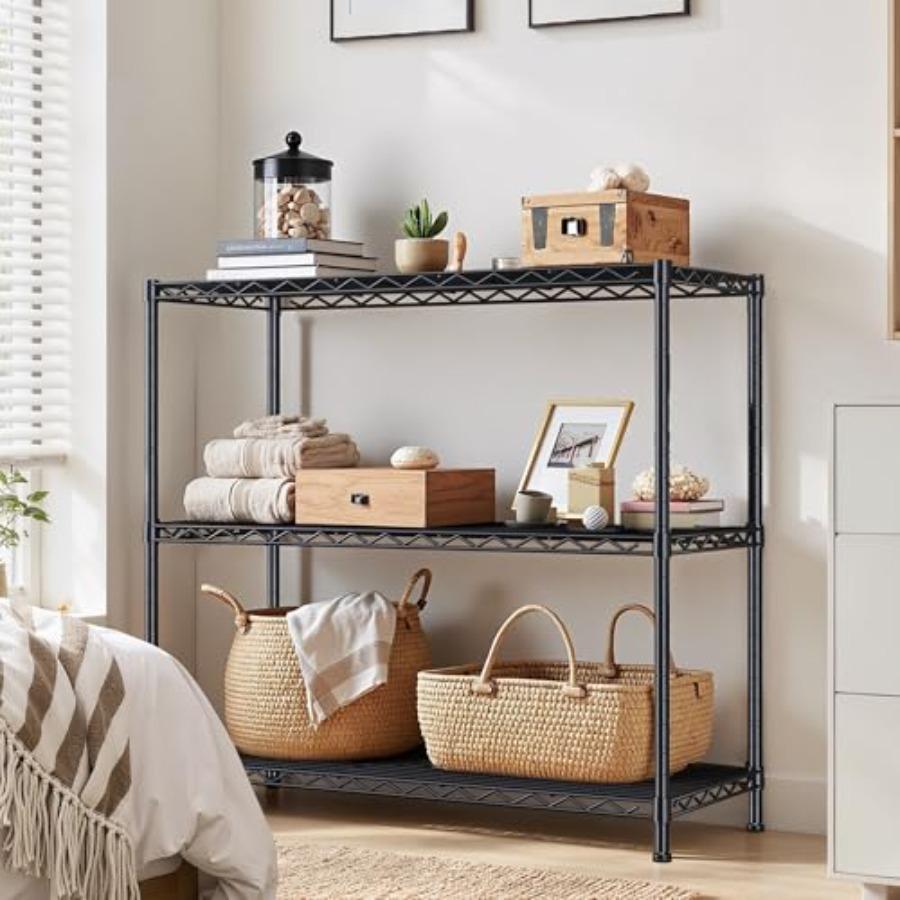 3- Shelf Metal Shelving Unit 35.6Wx14Dx36HAdjustable Storage Shelves Heavy Duty Garage Steel Shelving for Office Wire Rack Smal