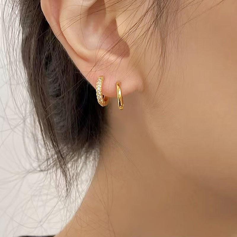 Titanium Steel Zirconia Inlaid Women's Fashion Hoop Earrings with Polished Finish
